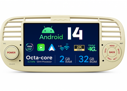 Android 14 Multimedia Navigatie Systeem Fiat 500 2007–2015 | QLED Display | Apple CarPlay & Android Auto audioplay